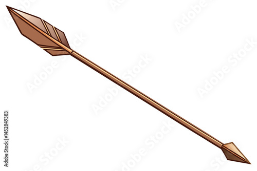 copper arrow with a sleek metallic finish, emphasizing its sharp point and beautifully detailed feather fletching