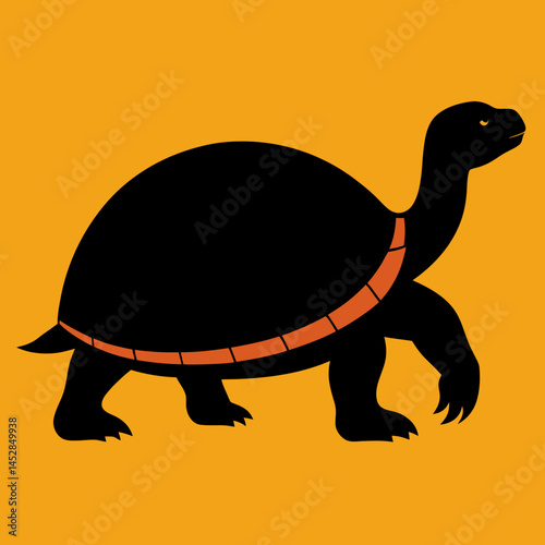 The Turtle Silhouette: A minimalist illustration of a tortoise. Its slow, deliberate movement, with simple shapes and bold colors, showcasing the timeless beauty of nature.