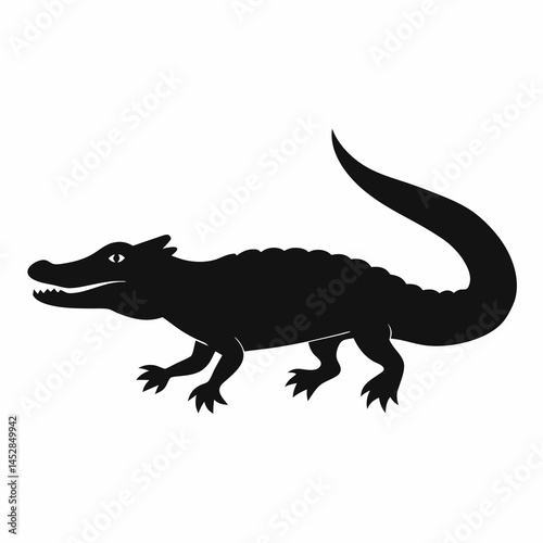 Alligator Silhouette: A stark black and white silhouette of an alligator, its form powerfully captured against a minimalist backdrop, showcasing the primal essence of a formidable reptile.