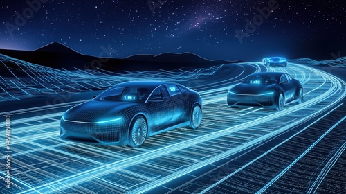 Self-driving cars on a futuristic highway
