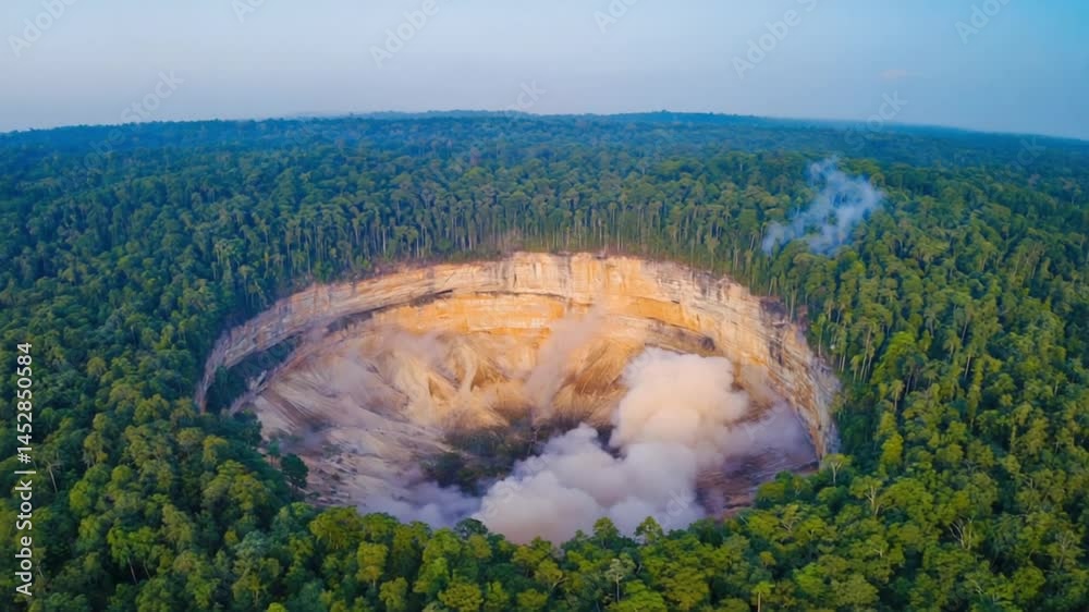 Below the forest quarry, unseen caverns collapse. Surface trees drop ...