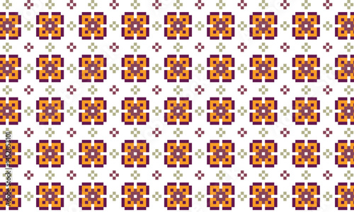 Pixel pattern flower folk motifs seamless ornament for textile, fabric, cards, interior, paper decoration