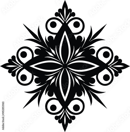 Ornate Black and White Floral Cross Design Element