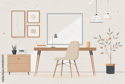 Modern minimalist living room with a white wall and natural wood furniture, creating a warm and inviting space