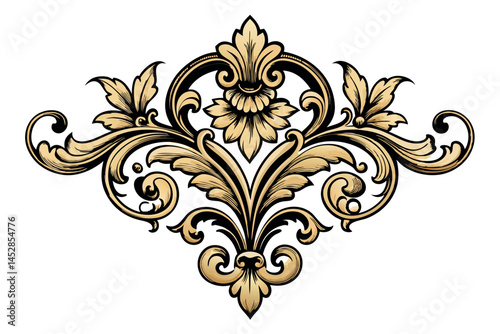 Beautiful baroque style ornamental floral design with swirling scrolls and fine details, perfect for vintage decor
