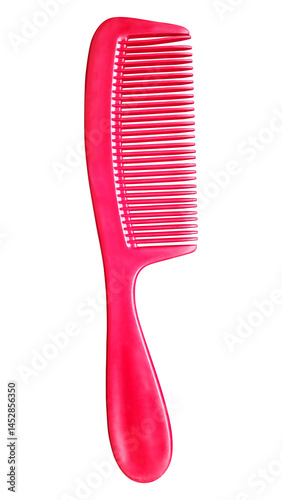 A red comb with a handle on png background