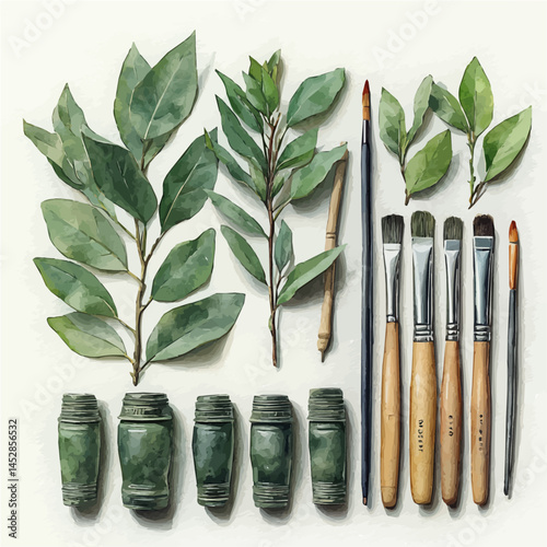 Clay Modeling Kit With Sculpting Tools, vector watercolor illustration, isolated on a white background.