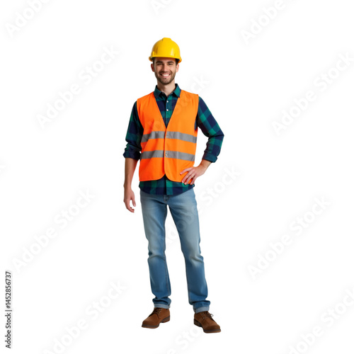construction worker with helmet on transparent background