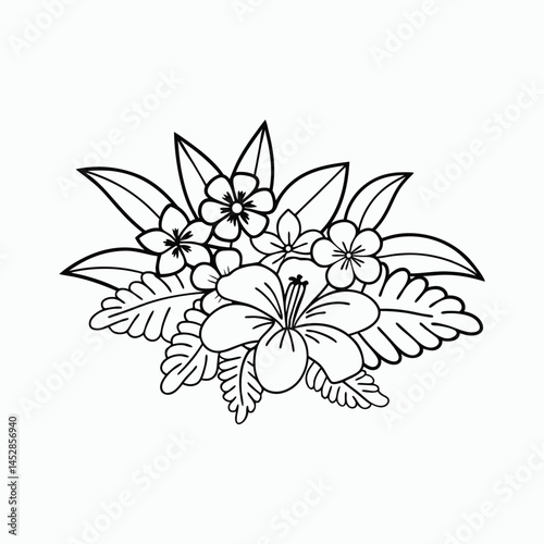 Line Drawing Floral Spring Botanical Vector Art Illustration.