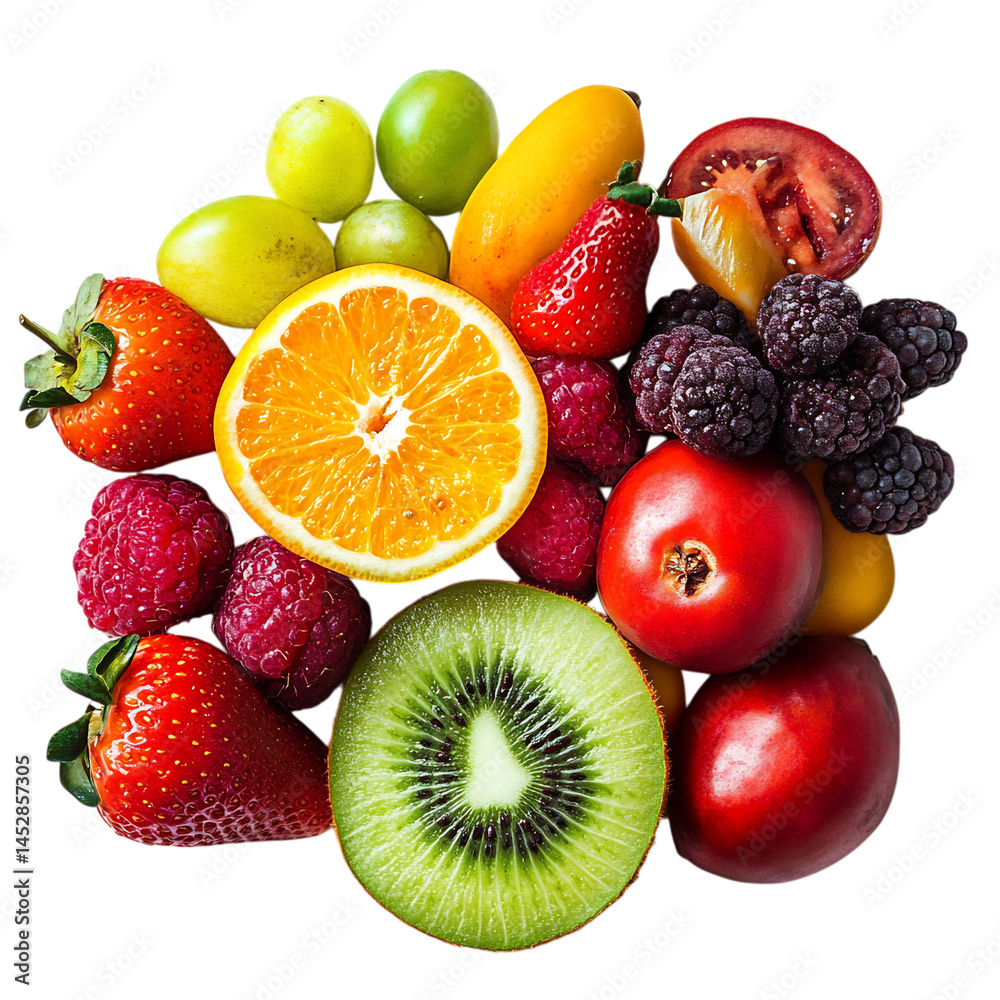 Luminous Fresh Fusion VI Vibrant Blend of Assorted Fruit Isolated on Transparent Background Luminous Fresh Fusion VI Vibrant Blend of Assorted Fruit Isolated on Transparent Background
