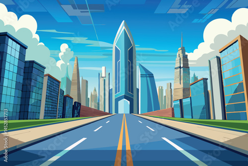 A breathtaking view of a futuristic city with skyscrapers, towering buildings, and an expansive urban skyline reaching towards the sky