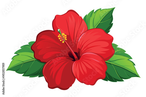 red hibiscus flowers with large tropical blooms and lush green leaves, symbolizing beauty and nature in a bright setting