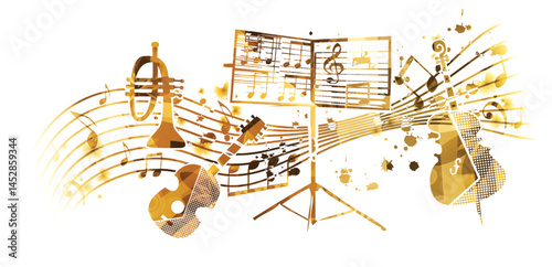 Colorful Abstract Jazz Collage with Musical Instruments – Art Vector Illustration