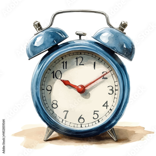 Classroom Clock Striking Noon, vector watercolor illustration, isolated on a white background.