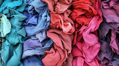 Colorful Fabric Scraps Textile Recycling Texture.