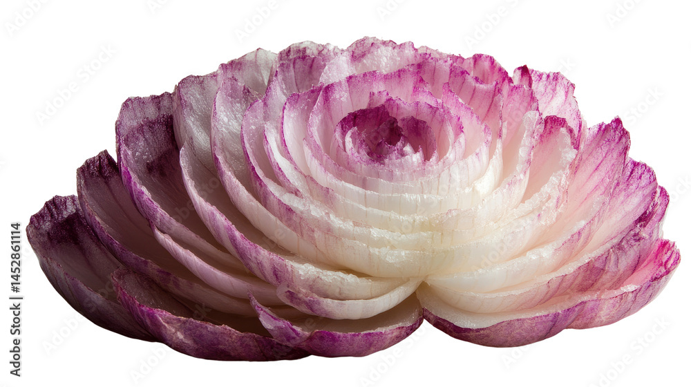 Obraz premium Purple and White Onion Carved to Resemble a Blooming Flower 0n white background PNG
