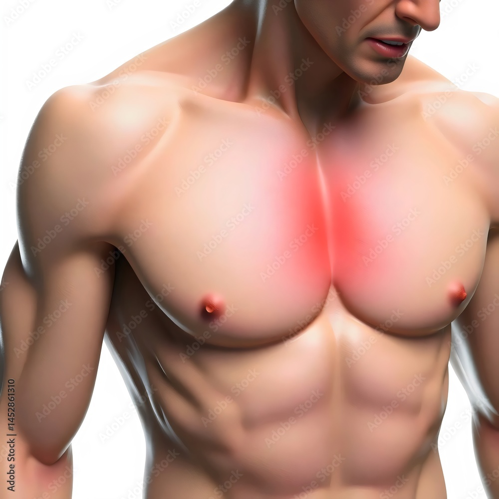 Naklejka premium Chest Pain , Upper Body , Heart Attack Symptom and Health Emergency Concept
