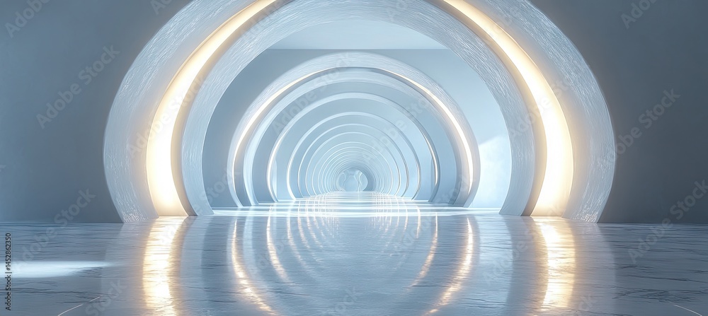 Obraz premium A futuristic, arched pathway with glowing light.