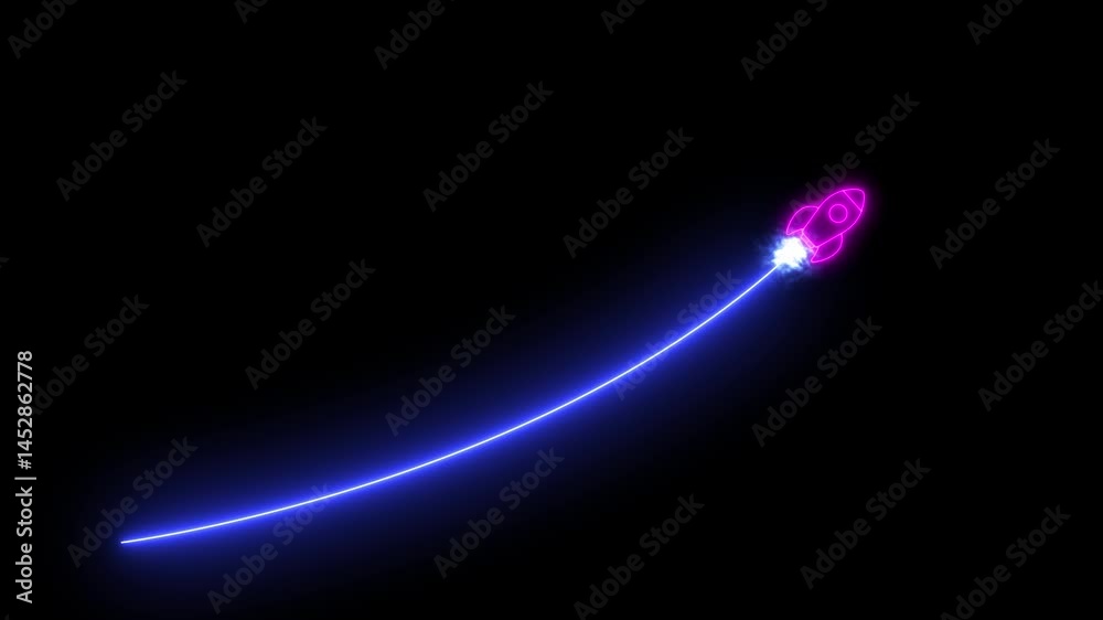 Glowing neon line rocket spaceship icon graph and chart. Space, startup, entrepreneurship, creative idea, business, network connection, online marketing, innovation and technology concept. Glowing neon line rocket spaceship icon graph and chart. Space, startup, entrepreneurship, creative idea, business, network connection, online marketing, innovation and technology concept.