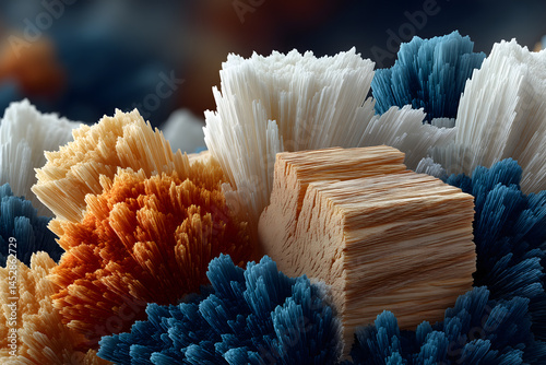 Microscopic wood-like crystals forming molecular pattern, clean composition