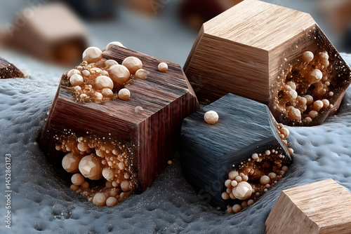 Microscopic wood-like crystals forming molecular pattern, clean composition