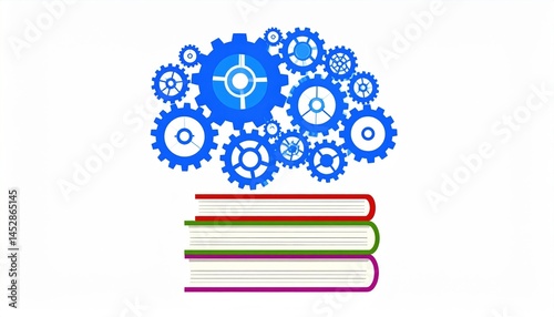 Brain made of gears and books