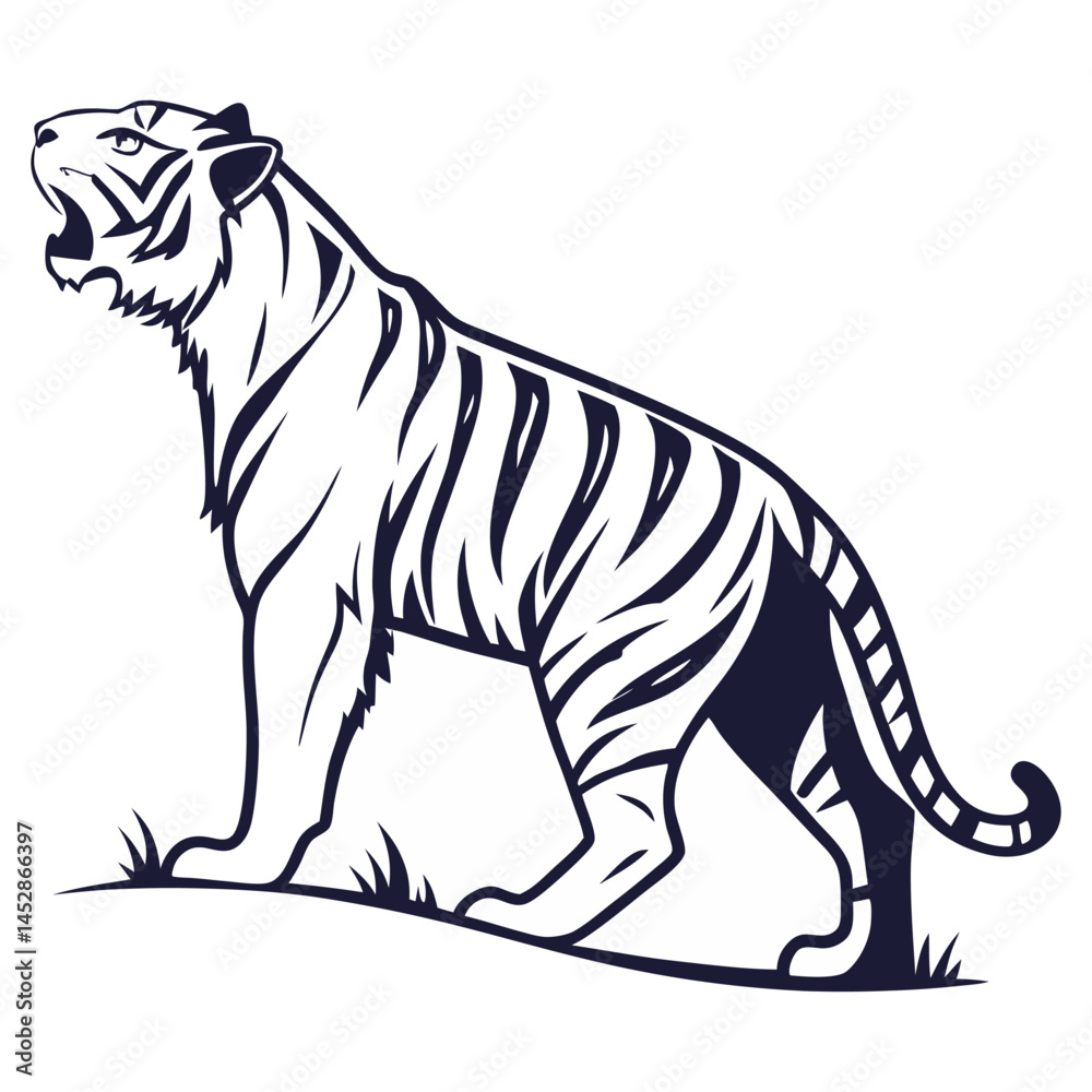 Obraz premium Powerful Roaring Tiger Illustration with Bold Stripes