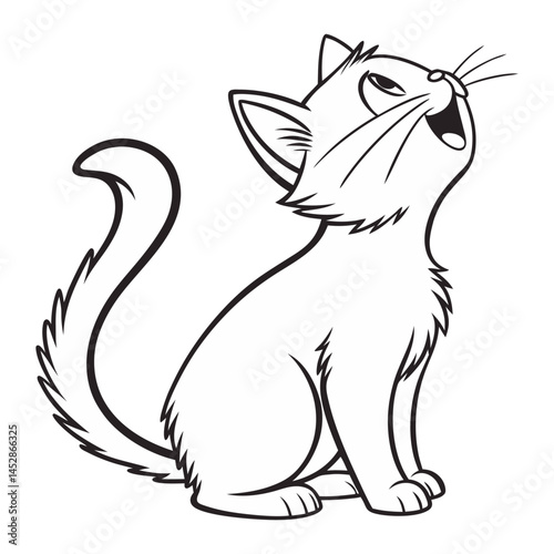 Expressive Line Art of a Meowing Cat