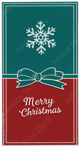 Minimalist Merry Christmas Greeting Card with Snowflake and Ribbon Illustration