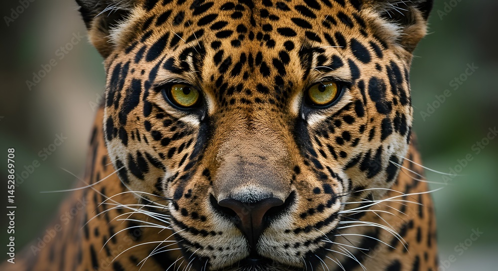 Captivating close-up portrait of a jaguar with striking green eyes and intricate patterns. Captivating close-up portrait of a jaguar with striking green eyes and intricate patterns.