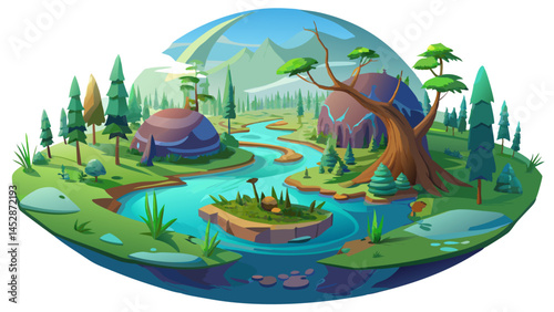 HDRI, environment map , Round panorama, spherical panorama, equidistant projection, panorama 360, Forest and swamp, 3d rendering white  background