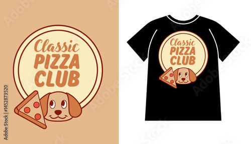 Pizza Club badge vector t shirt design, vintage retro emblem for streetwear apparel and urban clothing, grunge typography with fast food graphic, modern style illustration for trendy fashion wear

