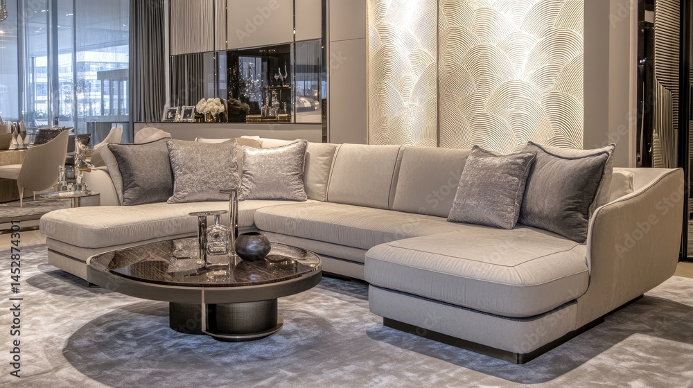 Fototapeta premium Luxurious Modern LShaped Sofa in Chic Apartment.