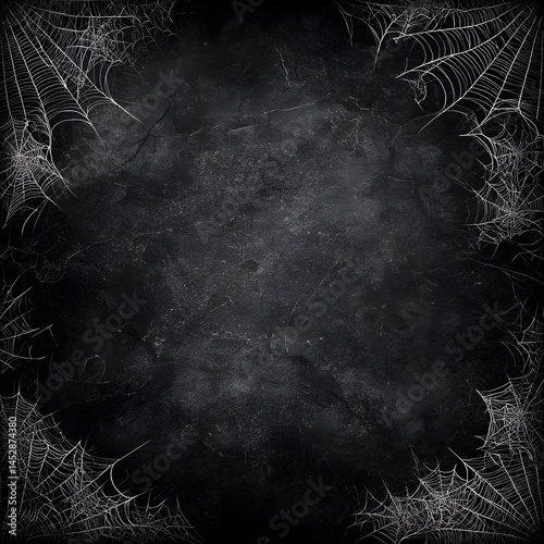 A black background with spider webs and a black frame.