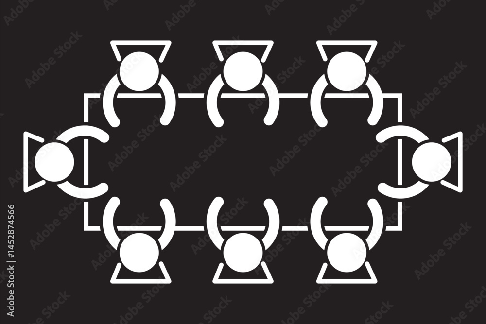 Table with chairs icons set. Table for business meetings. Vector illustration isolated on white background. Table with chairs icons set. Table for business meetings. Vector illustration isolated on white background.