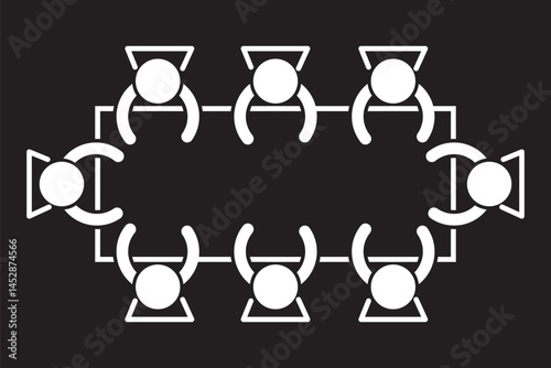 Table with chairs icons set. Table for business meetings. Vector illustration isolated on white background.