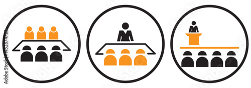 Table with chairs icons set. Table for business meetings. Vector illustration isolated on white background.