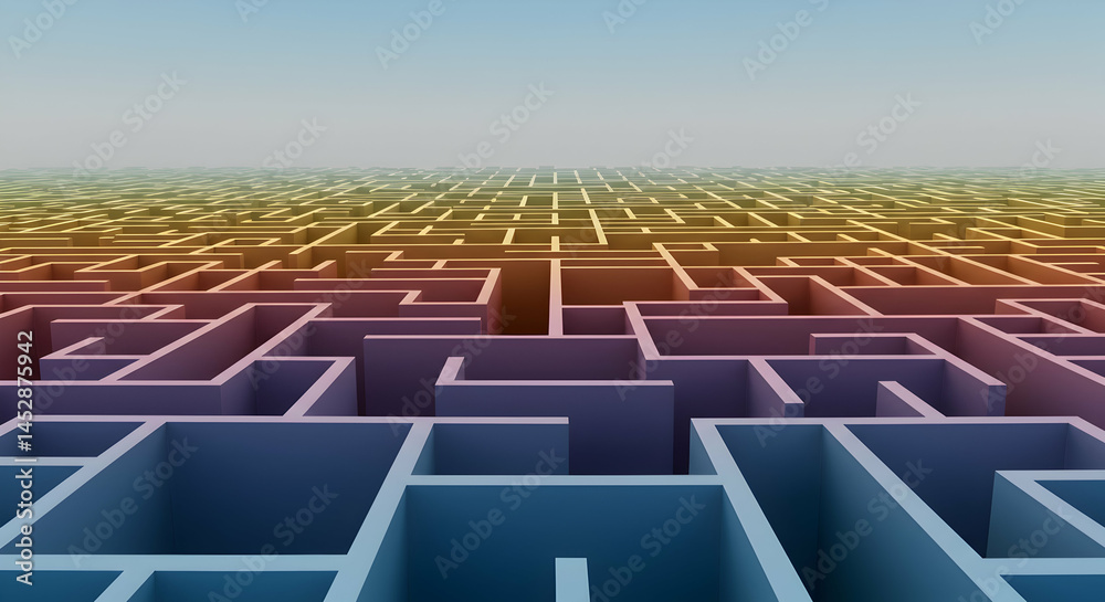Fototapeta premium Abstract Maze Pattern in Gradient Colors with Perspective View