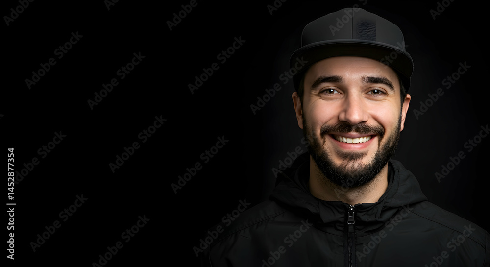 Smiling Man in Hat Against Dark Background Portrait Photography