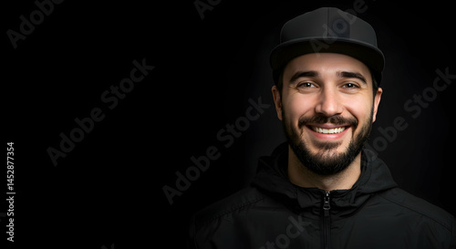 Obraz na płótnie Smiling Man in Hat Against Dark Background Portrait Photography w salonie