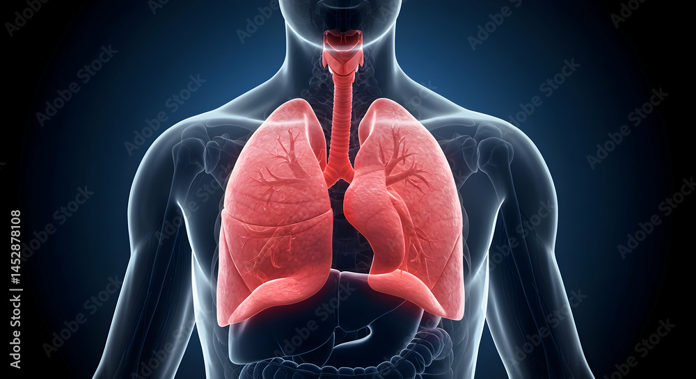 3D Illustration of Human Lungs with Detailed Anatomy and Structure