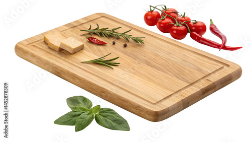 fresh vegetables on a cutting board with transparent background