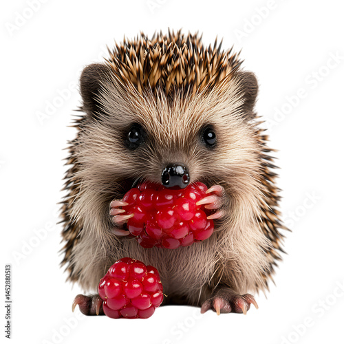 A Cartoon Hedgehog Nibbling on a Berry Isolated on Transparent Background