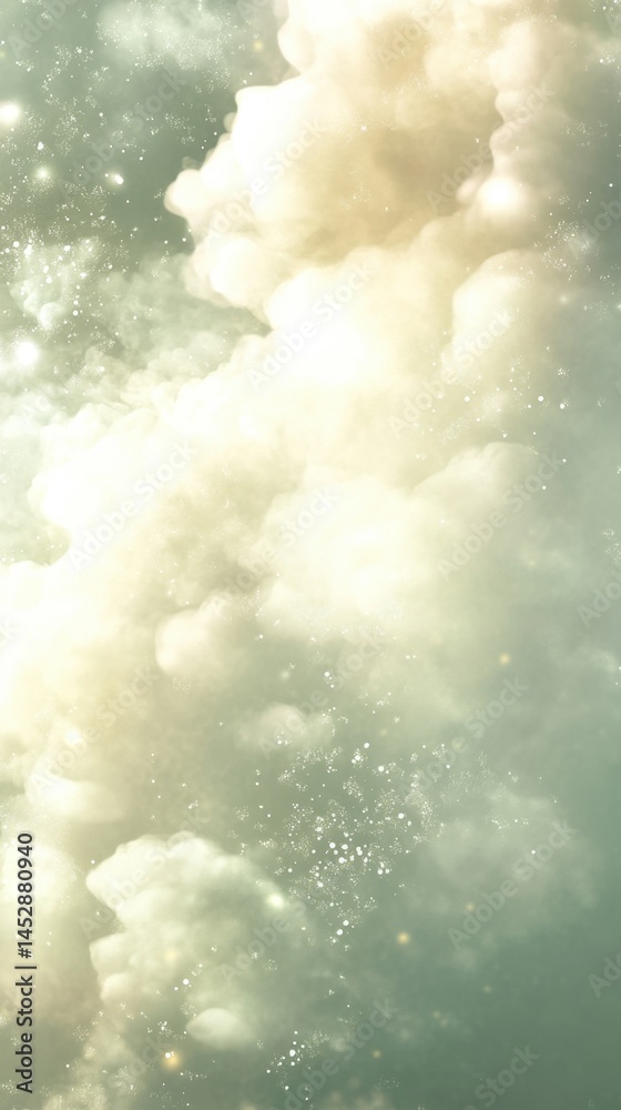 Naklejka premium Ethereal cloudscape with soft light and sparkling dust creating a dreamy atmosphere perfect for backgrounds and artistic projects with a serene and calming mood