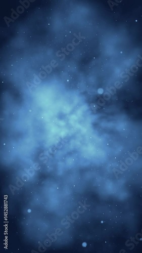 Vertical Blue Space Cloud Flight Background 4K Loop features a view flying into a blue space cloud atmosphere with white particles flying toward you in a vertical ratio loop.