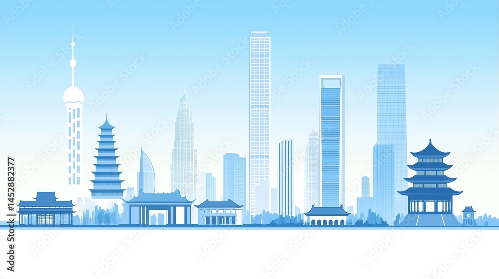 Obraz premium Shanghai Skyline: Modern and Traditional Architecture