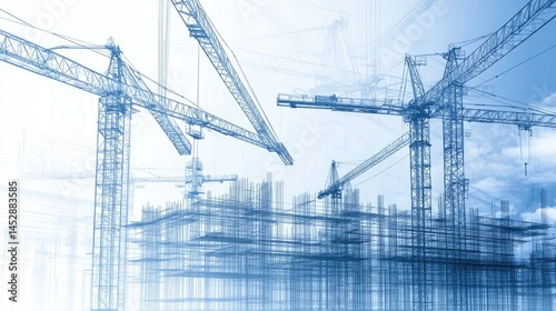 Construction Cranes Skyline  Modern City Building Project.