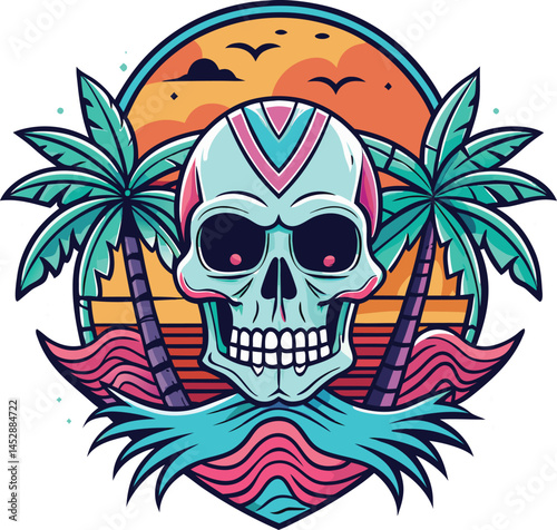 A  beutifull t shirt design illustration of skull for summer beach