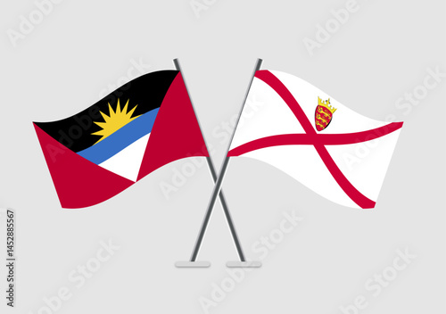 Antigua and Jersey vector flags in twin pole presentation