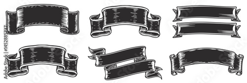 Set vintage ribbons flowing gracefully, adding dynamic movement, classic elegance to graphic design compositions.